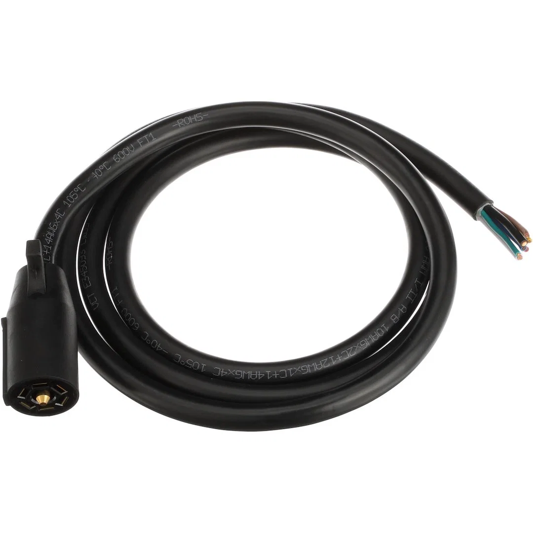 10-117V – POLLAK Trailer Wiring Connector, Vehicle End 7 Way RV Blade Male Round Connector Black With 96 Inch Harness